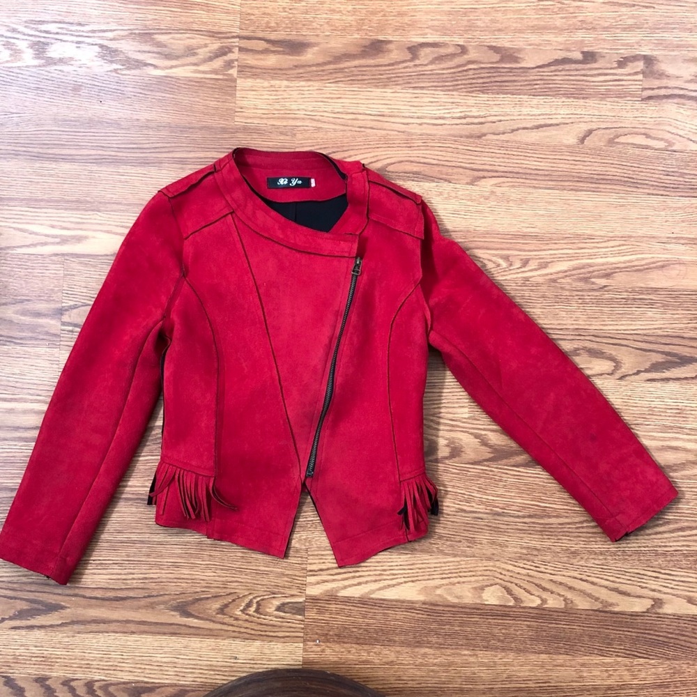 Red suede moto jacket